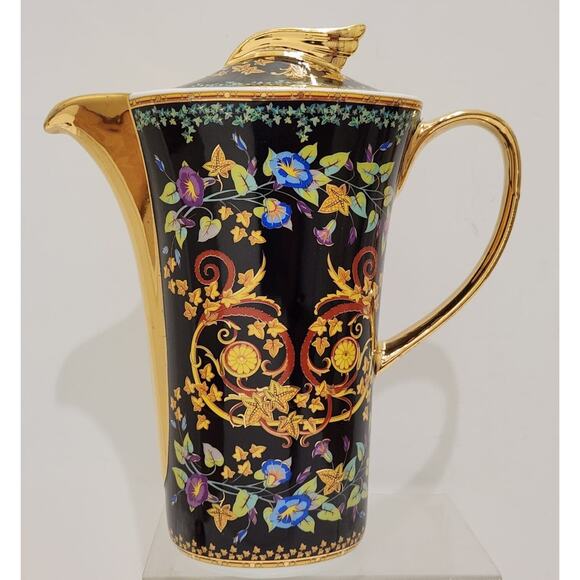 Rutherford Gold Ivy Italy Black Gold Teapot 10" - Picture 1 of 14